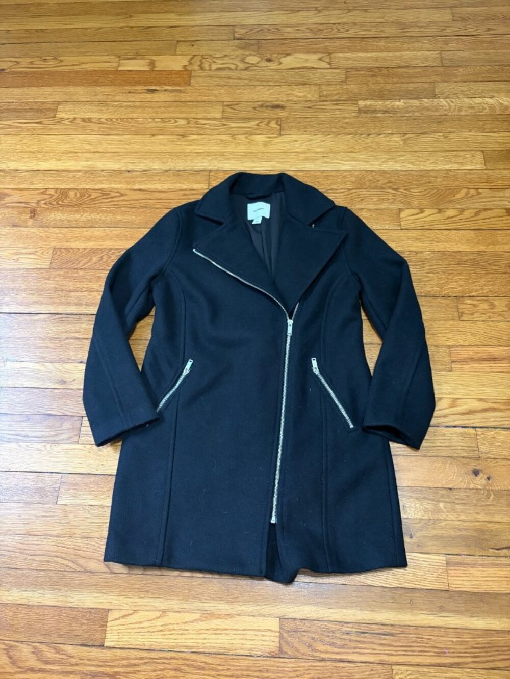 Old Navy Womens Dress Overcoat Size Small Black Asymmetric Zip Lined Coat